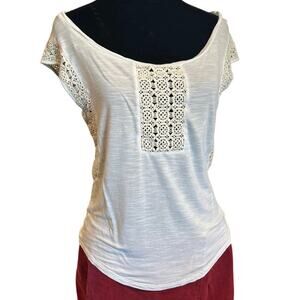 American Eagle Crochet Lace Trim Cap Sleeve Slub Knit Top Small
